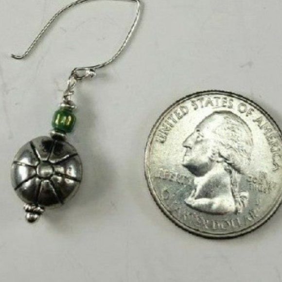 Silver Native Earrings with Green Beads - Picture 3 of 4